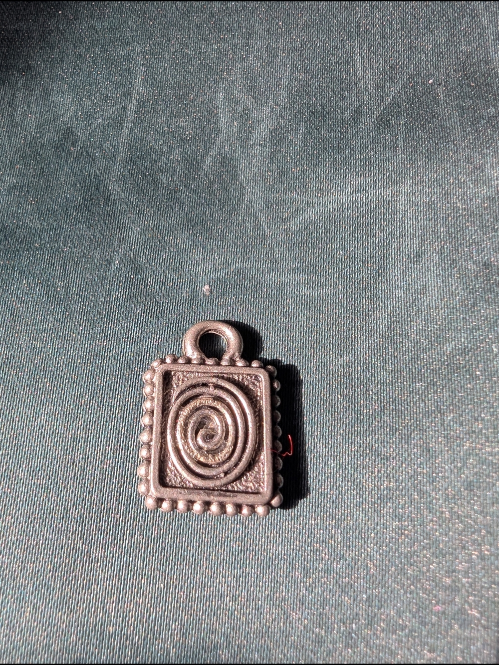Antique Silver-Tone Spiral Square Pendant Charm
